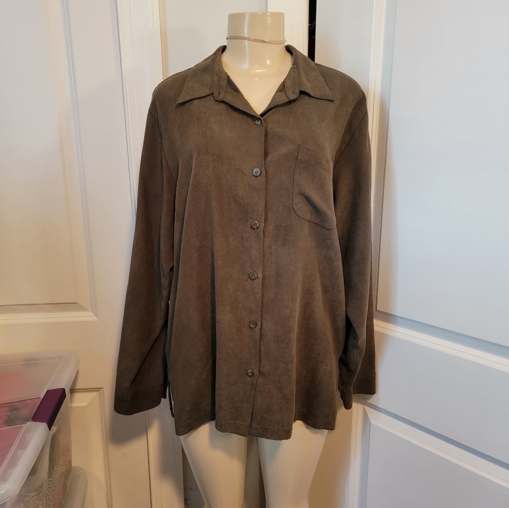 Parisian Works Olive Green Faux Suede Top